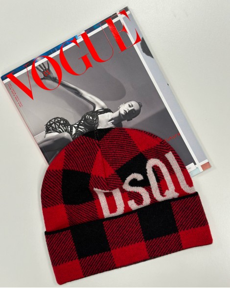 Čepice pánská Dsquared2 červená károvaná